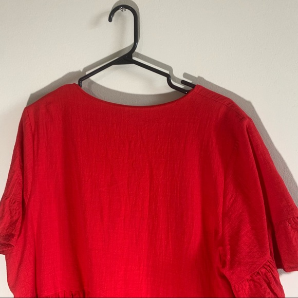 Red Flowey Peplum Sleeve Midi Dress WITH POCKETS - Picture 7 of 15